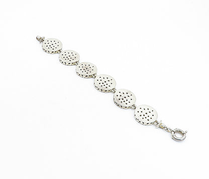 925 Sterling Silver  Vintage Two Tone Italian Coin Link Chain Bracelet  BT2537
