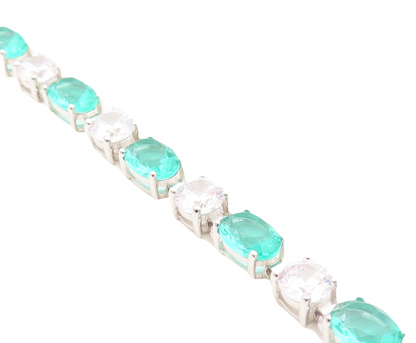 925 Sterling Silver Vintage Bracelet Oval Cut Sea Green & White Topaz  BT10880