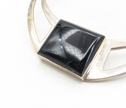 MEXICO 925 Sterling Silver  Vintage Black Onyx Square Collar Necklace  NE1586