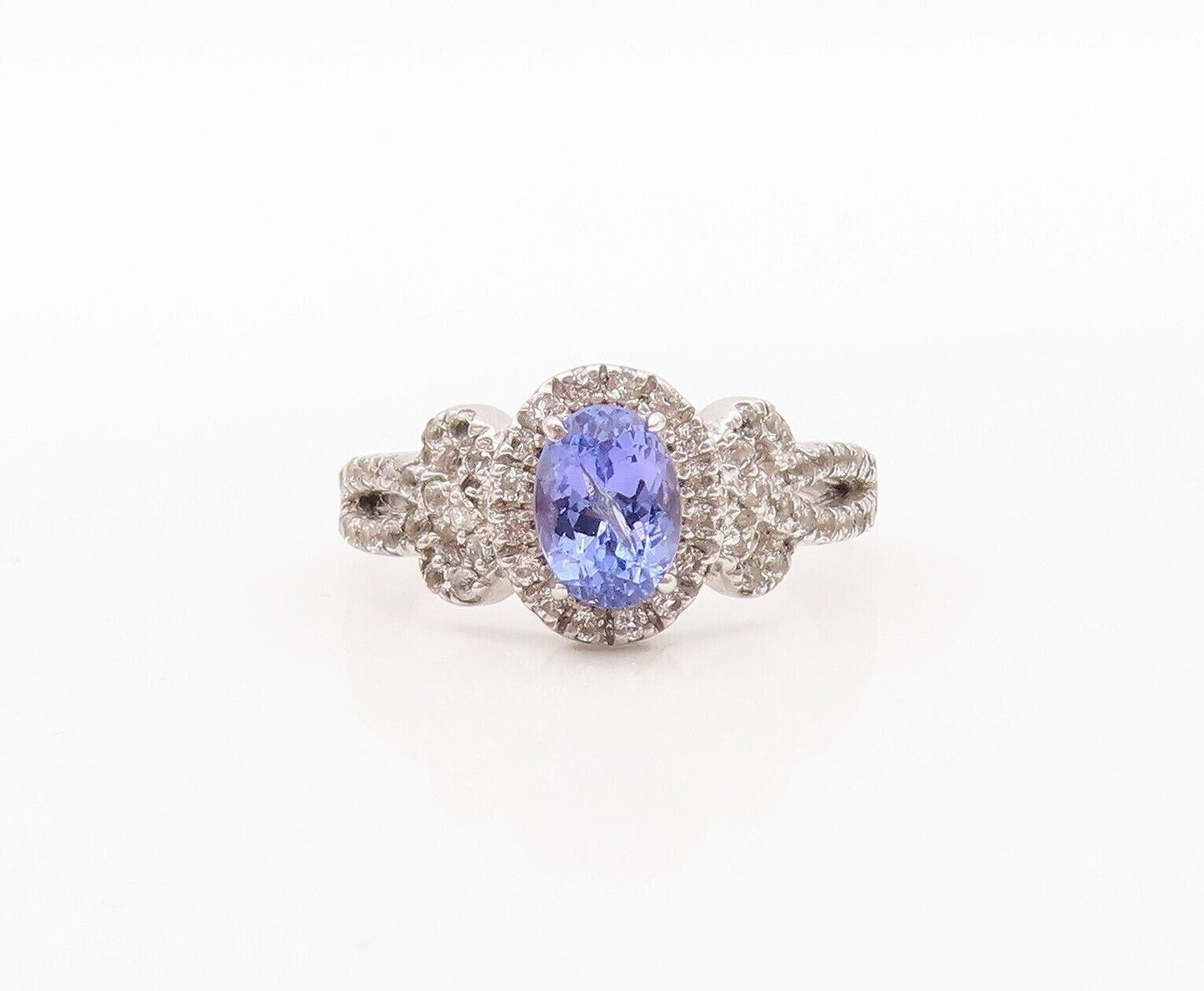 925 Sterling Silver Vintage Ring Swirly Carved Sapphire & CZ Inlay Sz 7  RG29979
