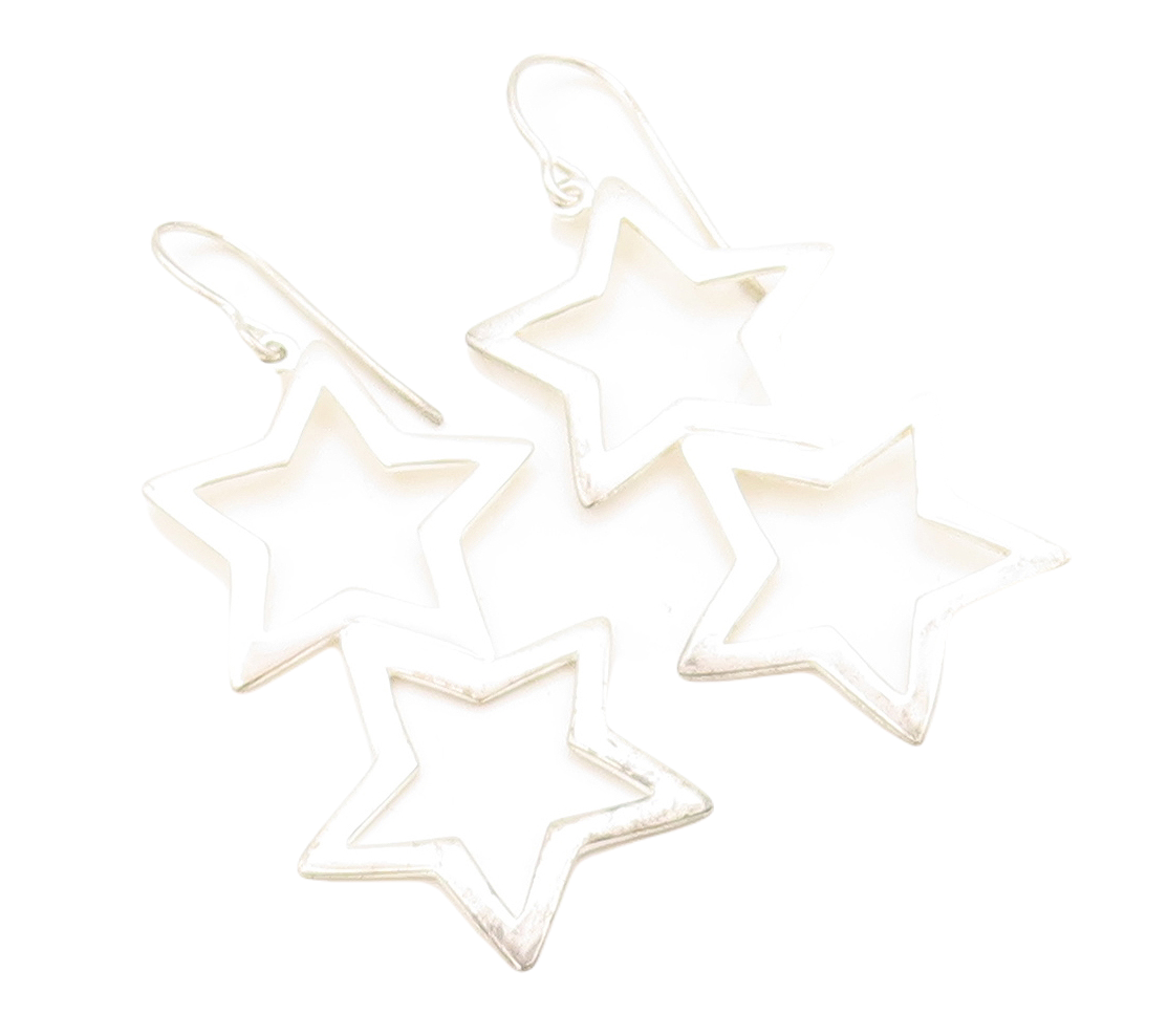 925 Sterling Silver Vintage Earrings Dangling Drop Cutout Stars  EG13306