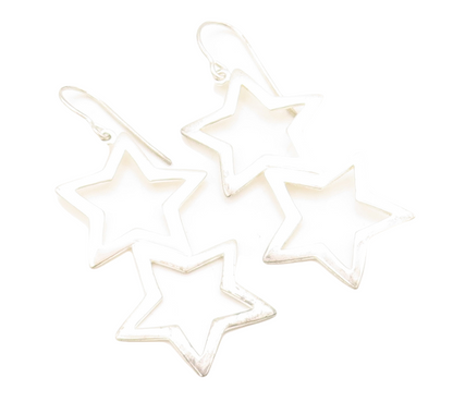 925 Sterling Silver Vintage Earrings Dangling Drop Cutout Stars  EG13306
