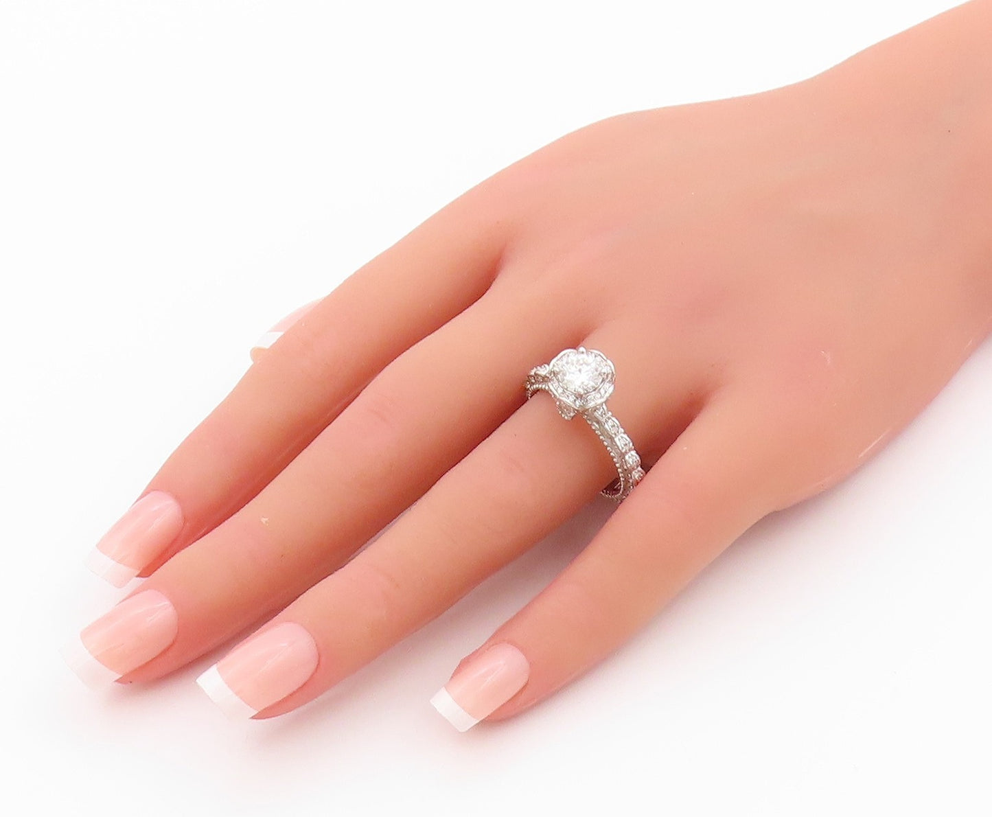 925 Sterling Silver Vintage Ring CZ Inlay Wedding Ring  Sz 9.5  RG32645