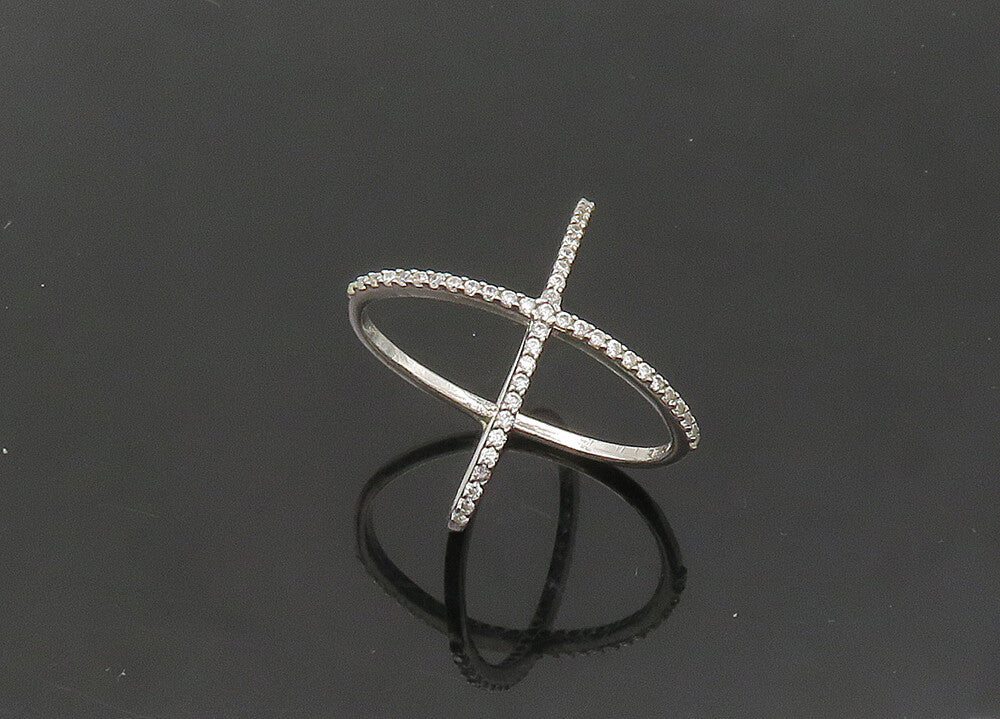 925 Sterling Silver Vintage Topaz Criss Cross Orbit Band Ring Sz 6.5 RG21338