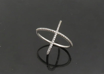 925 Sterling Silver Vintage Topaz Criss Cross Orbit Band Ring Sz 6.5 RG21338