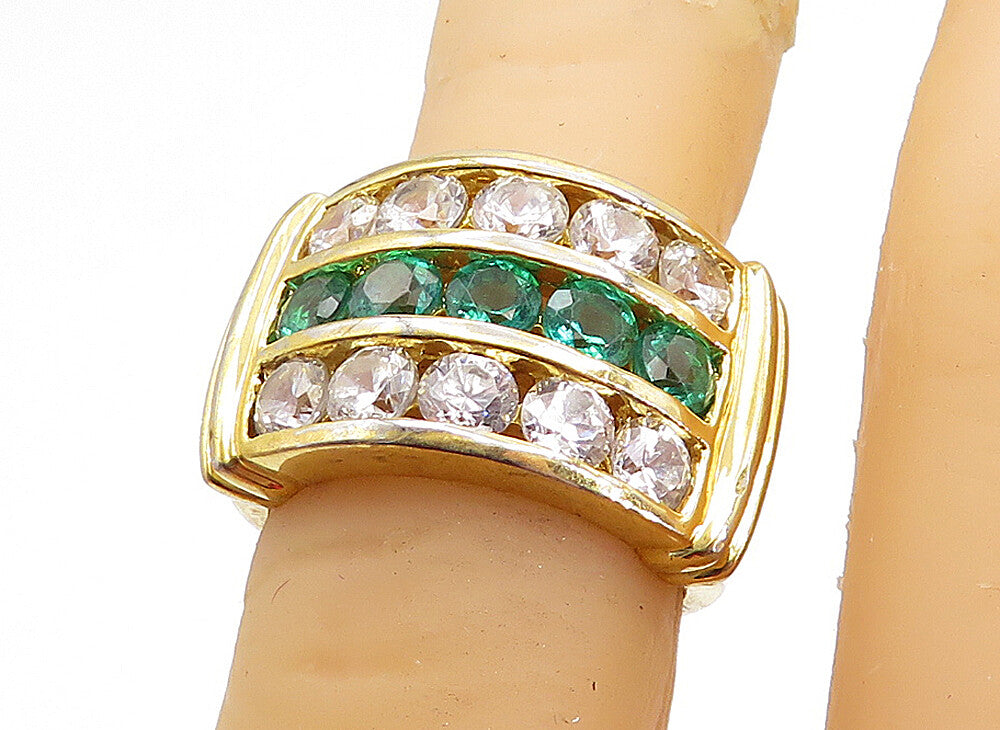 925 Sterling Silver  Topaz & Cubic Zirconia Gold Plated Band Ring Sz 5  RG5290