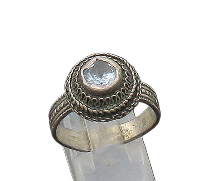 925 Sterling Silver  Vintage Blue Topaz Swirl Dome Band Ring Sz 10  RG21652