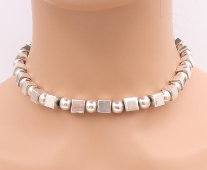 925 Sterling Silver Vintage Necklace Solid Geometric Sphere & Cube Chain  NE4614