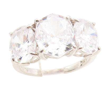 925 Sterling Silver Vintage Ring Three Stone CZ Statement Band  Sz 8  RG34994