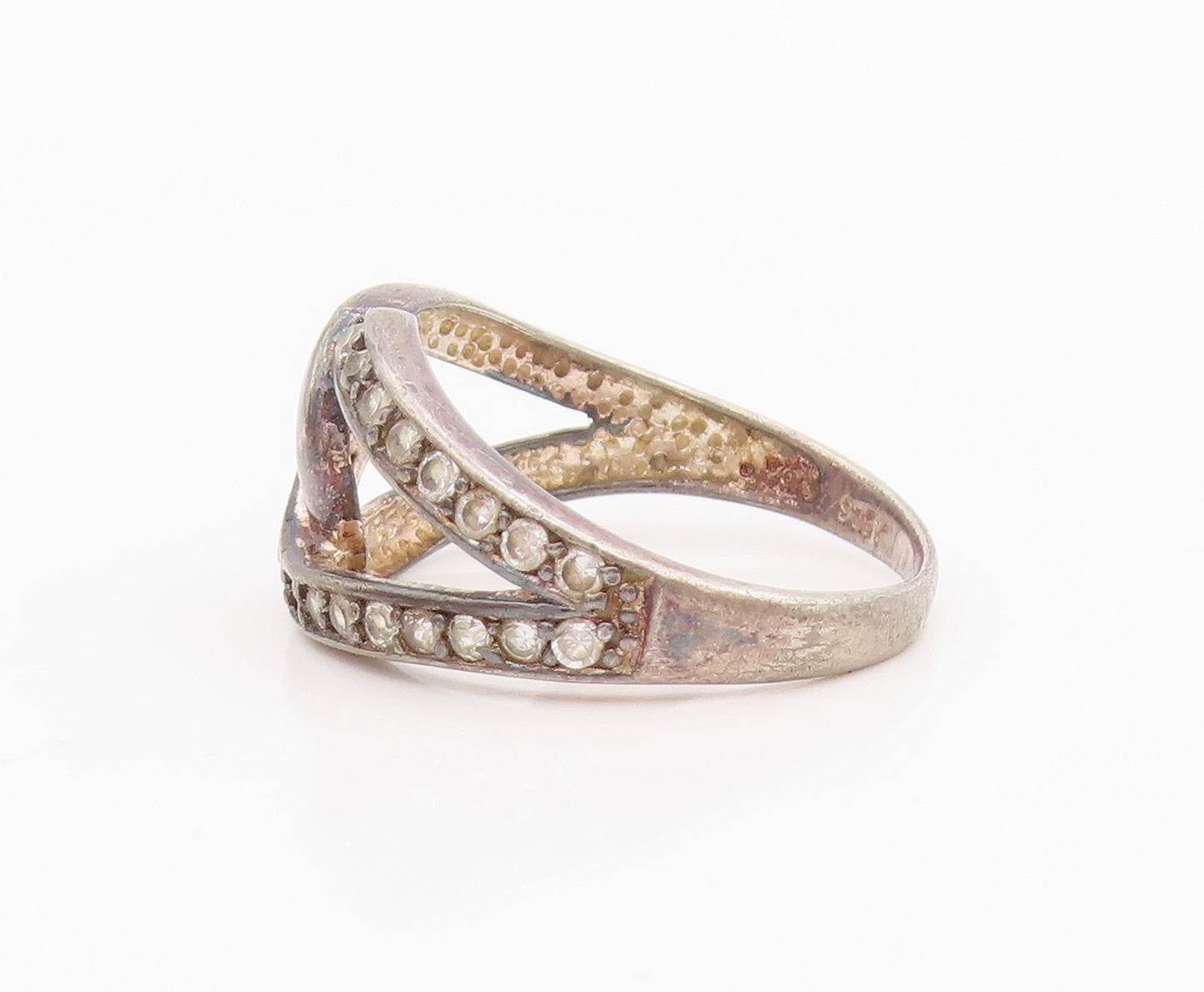 925 Sterling Silver Vintage Ring CZ Intertwined Love Knot Band  Sz 7  RG34459