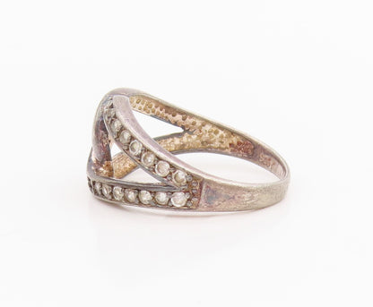 925 Sterling Silver Vintage Ring CZ Intertwined Love Knot Band  Sz 7  RG34459