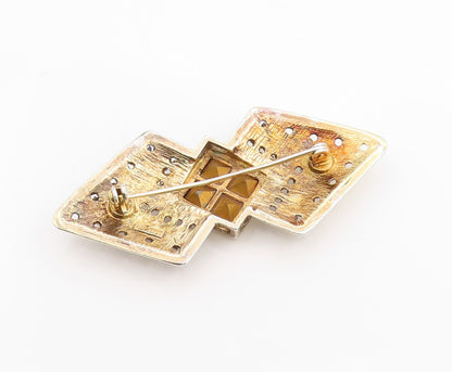 925 Sterling Silver Vintage Brooch PIEFFE Gold Plated CZ Geometric Pin  BP11775