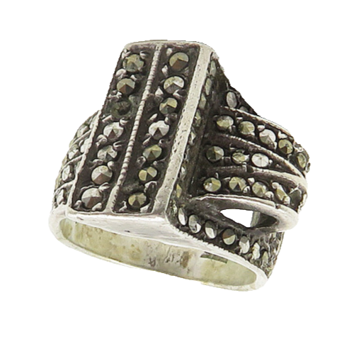 925 Sterling Silver  Vintage Sparkling Marcasite Petite Band Ring Sz 4 RG18123