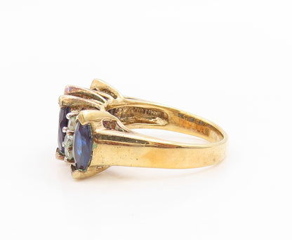 925 Sterling Silver Vintage Ring Gold Plated Sapphire & Peridot  Sz 6.5  RG35987