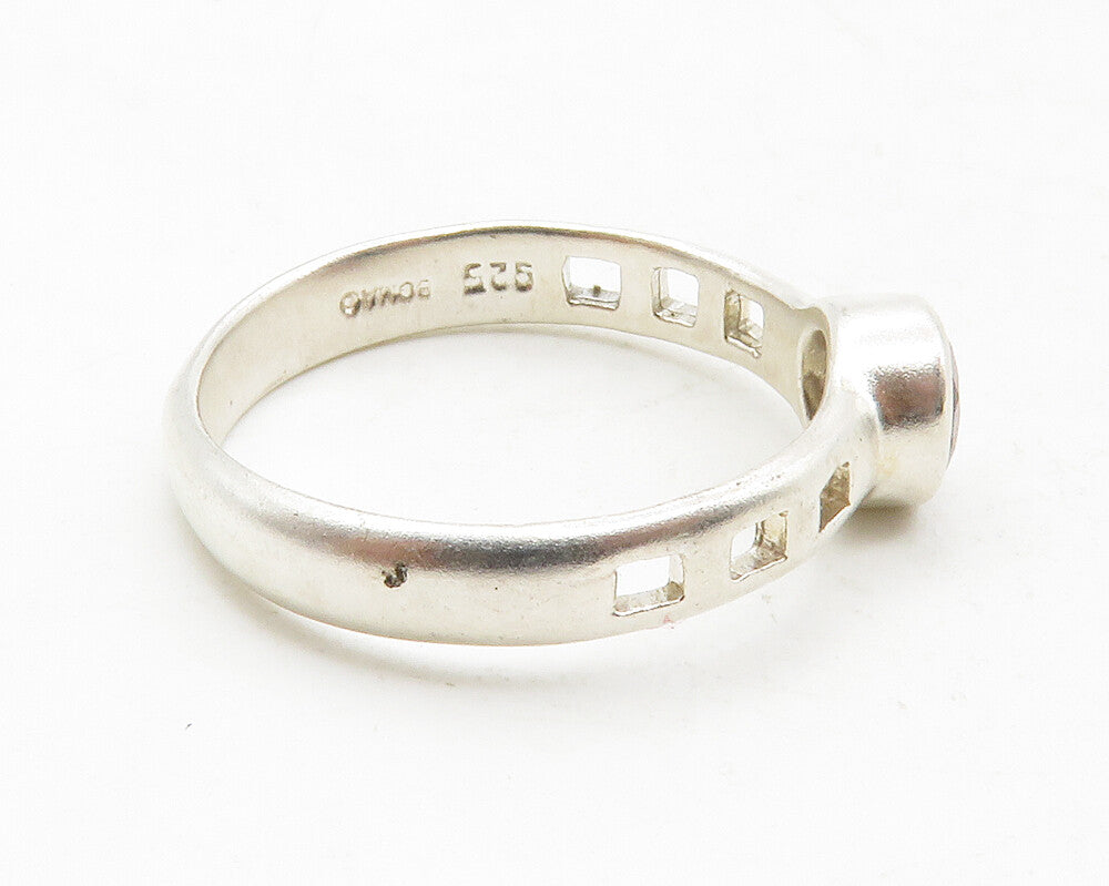 BOMA 925 Sterling Silver  Red Topaz Cutout Band Solitaire Ring Sz 8  RG12885