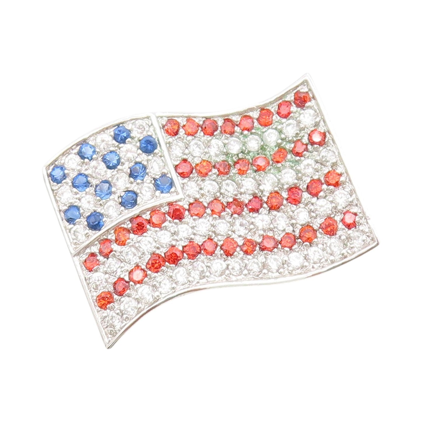 925 Sterling Silver Vintage Brooch Pin 3 Tone CZ Inlay USA Flag  BP11469