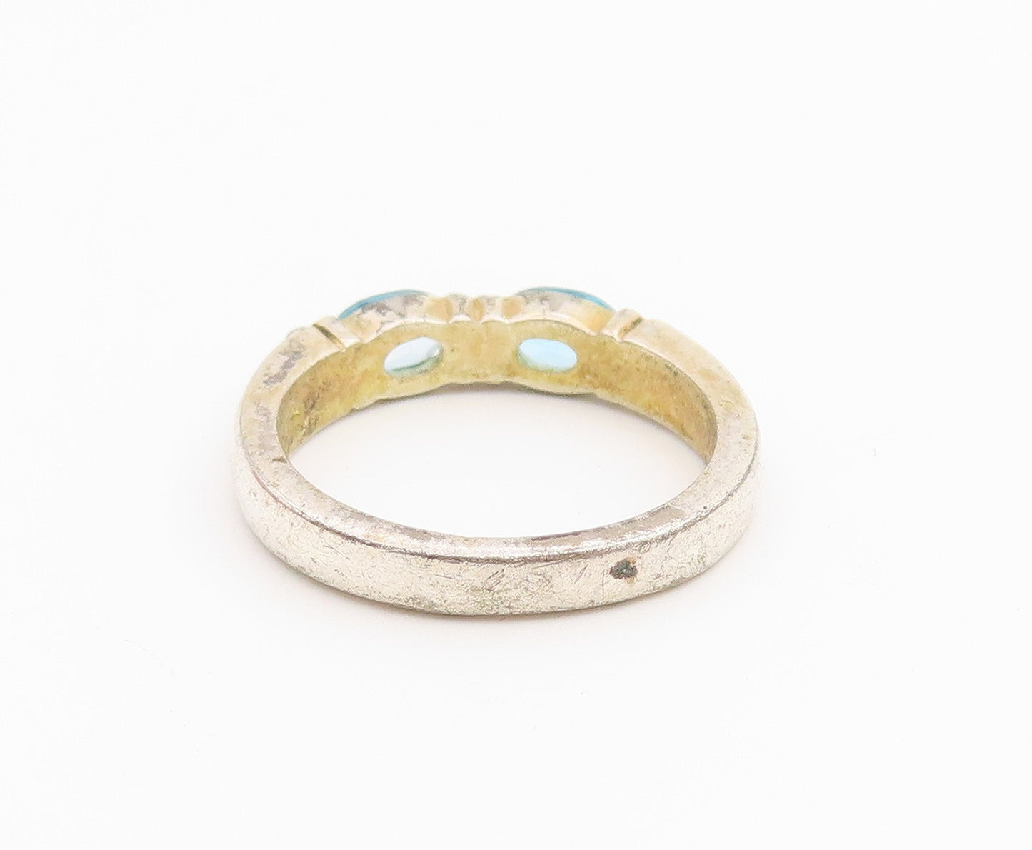 925 Sterling Silver Vintage Ring Classic Blue Topaz Dual Stone Band Sz 7 RG36673