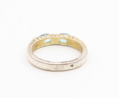 925 Sterling Silver Vintage Ring Classic Blue Topaz Dual Stone Band Sz 7 RG36673