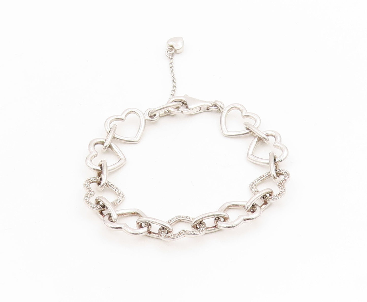 925 Sterling Silver Vintage Bracelet Real Diamonds Love Heart Outline  BT11604