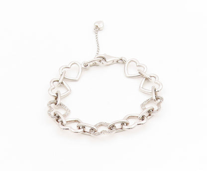 925 Sterling Silver Vintage Bracelet Real Diamonds Love Heart Outline  BT11604