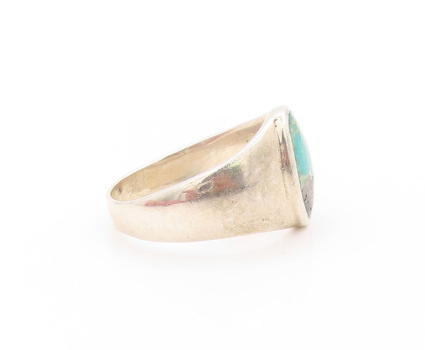 925 Sterling Silver Vintage Ring Cabochon Oval Turquoise  Sz 14.5  RG32906