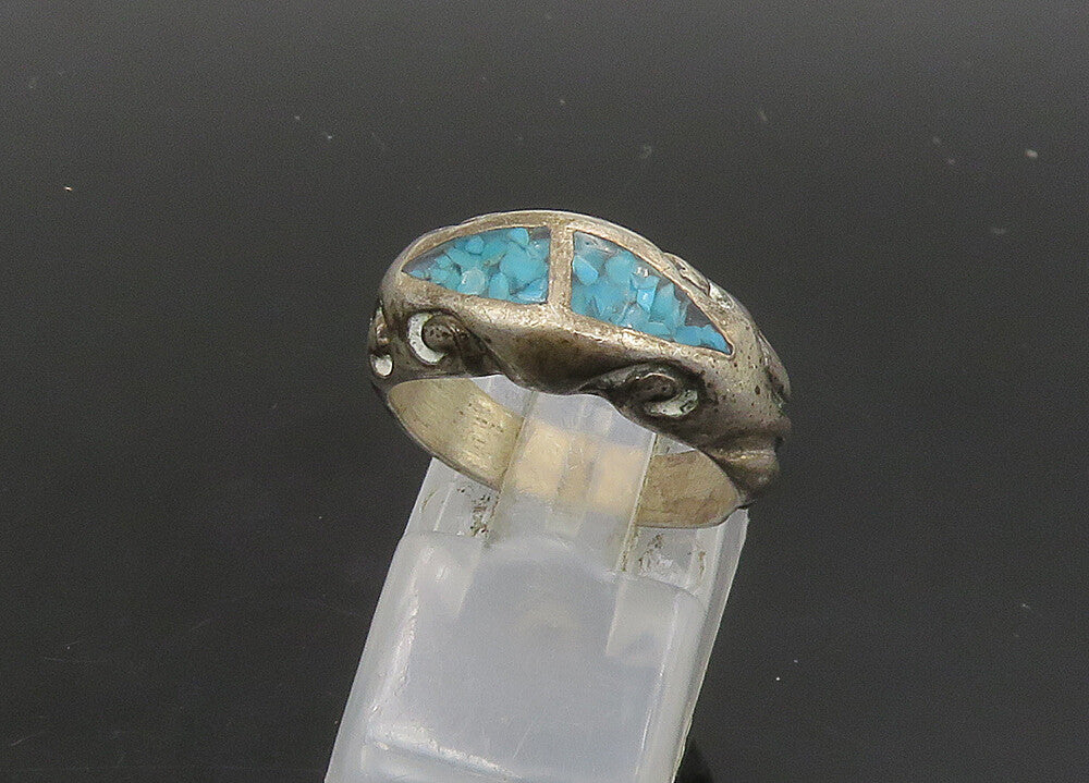 SOUTHWESTERN 925 Silver Vintage Turquoise Swirl Dome Band Ring Sz 6 RG23023