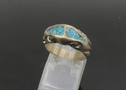 SOUTHWESTERN 925 Silver Vintage Turquoise Swirl Dome Band Ring Sz 6 RG23023