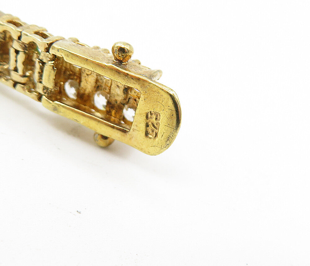 925 Sterling Silver  Cubic Zirconia 2 Row Gold Plated Tennis Bracelet  BT1719