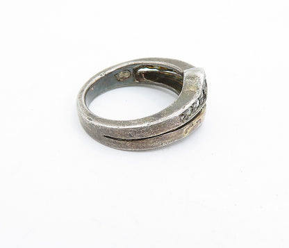 925 Sterling Silver  Vintage Topaz Dark Tone Split Band Ring Sz 6.5  RG5229