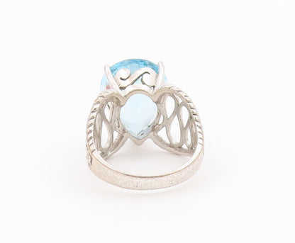 925 Sterling Silver Vintage Ring Pear Cut Blue Topaz Openwork Band Sz 11 RG36439