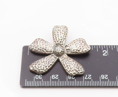 925 Sterling Silver  Vintage Carved Hammered Flower Pendant  PT20220