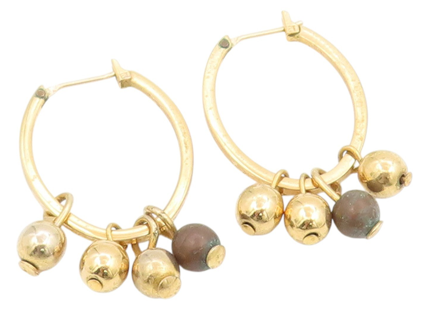 925 Sterling Silver Vintage Earrings Gold Plated Beaded Dangle Hoops  EG14046