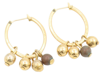 925 Sterling Silver Vintage Earrings Gold Plated Beaded Dangle Hoops  EG14046