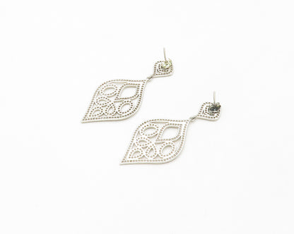 925 Sterling Silver  Cubic Zirconia Encrusted Swirl Dangle Earrings  EG8788