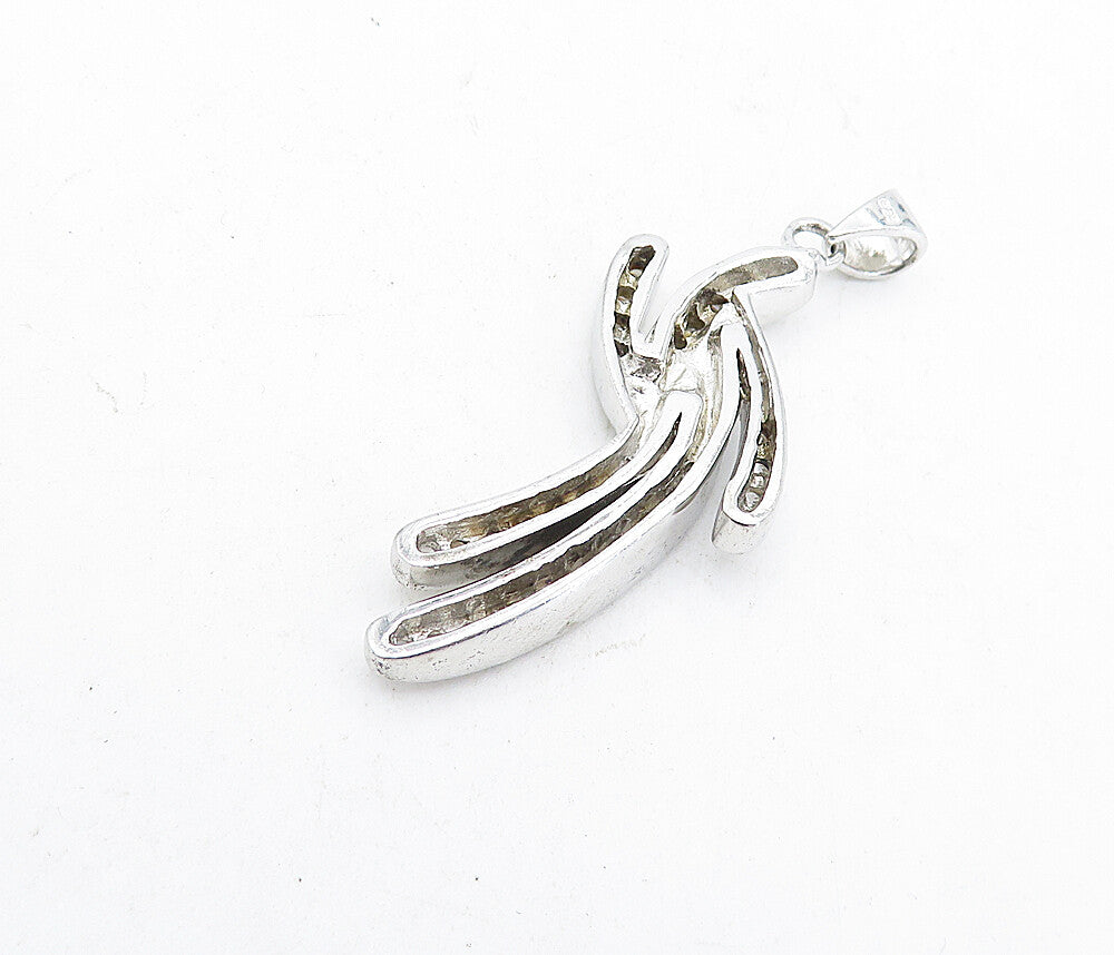 925 Sterling Silver Sparkling Cubic Zirconia Split Design Drop Pendant PT3998