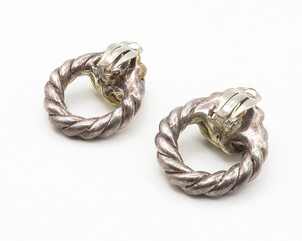 ISRAEL 925 Sterling Silver  Vintage Two Tone Twist Non Pierce Earrings  EG7208
