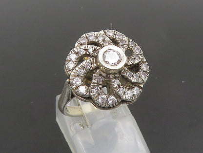 925 Sterling Silver  Vintage Cubic Zirconia Spial Flower Ring Sz 7  RG24784