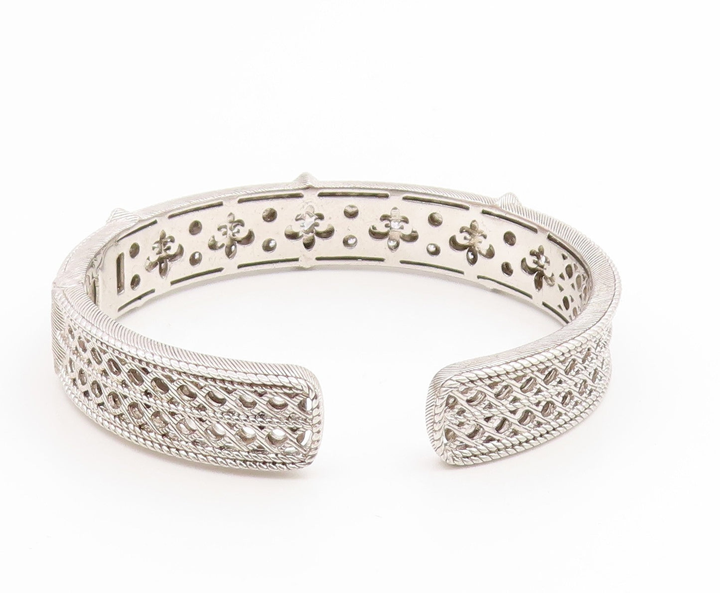 925 Sterling Silver Vintage Bracelet JUDITH RIPKA Elegant CZ Wide Cuff  BT11927