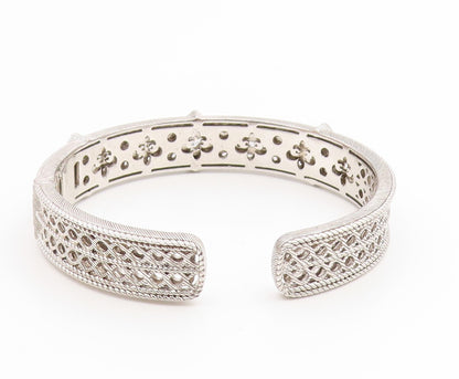 925 Sterling Silver Vintage Bracelet JUDITH RIPKA Elegant CZ Wide Cuff  BT11927
