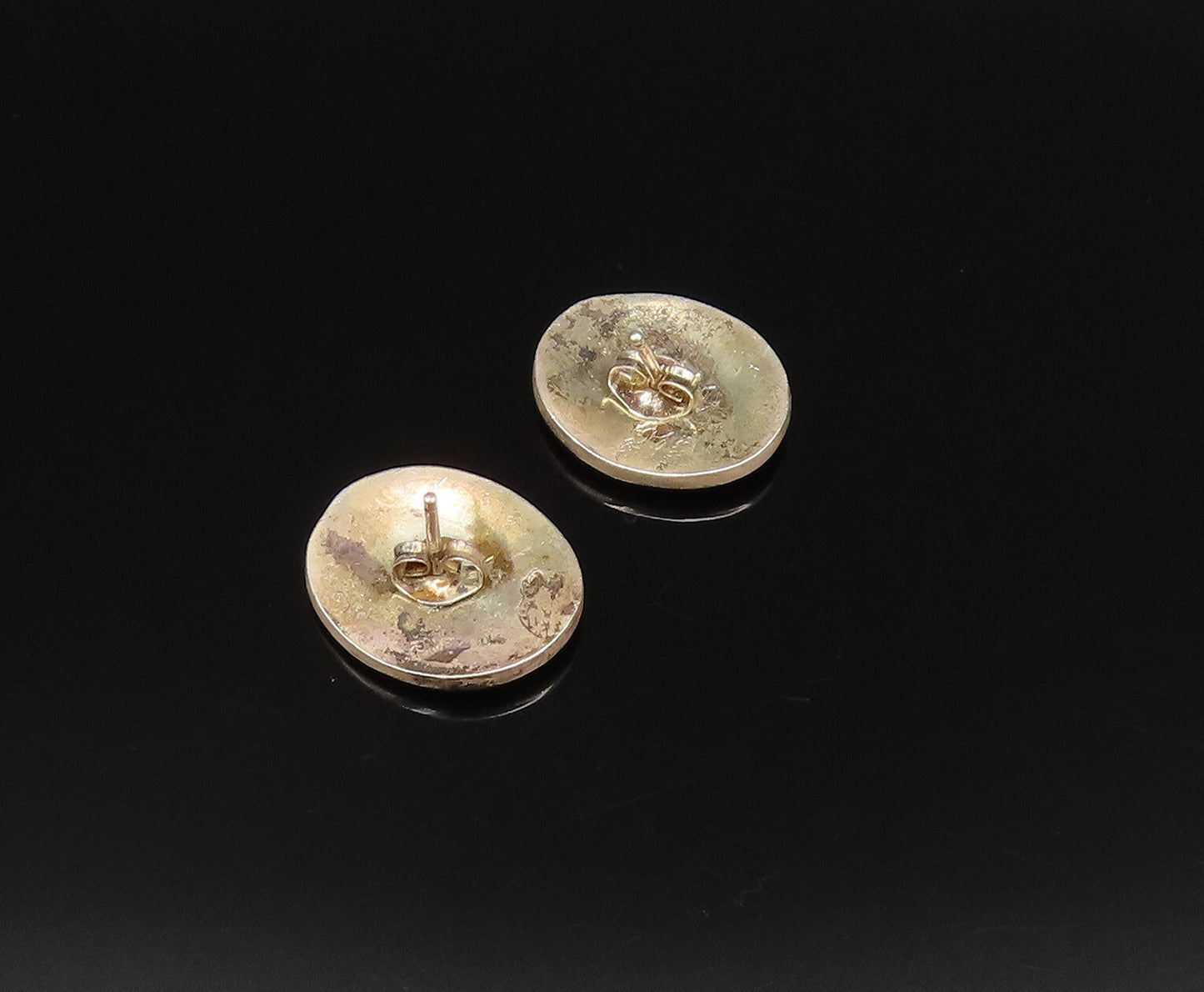NAVAJO 925 Sterling Silver Vintage Carved Abstract Oval Stud Earrings EG12151