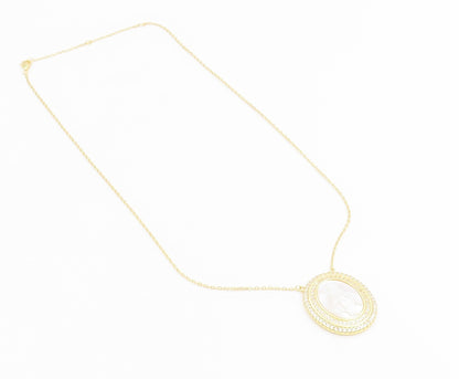 925 Sterling Silver Vintage Necklace Gold Plated Mother Of Pearl Mary  NE4896