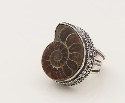 925 Silver  Vintage Bead & Pretzel Twist Snail Shell Motif Ring Sz 7  RG26488