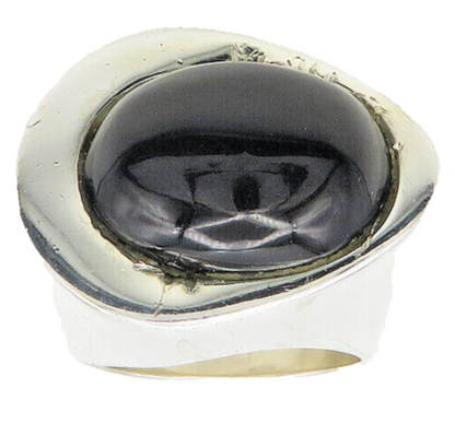 ILARIA 925 Silver  Vintage Black Onyx Shiny Dome Cocktail Ring Sz 7  RG18246