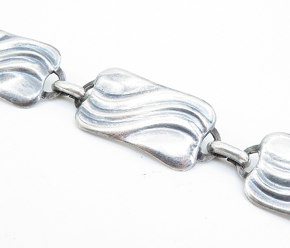 925 Sterling Silver  Vintage European Swirl Square Link Chain Bracelet BT2849