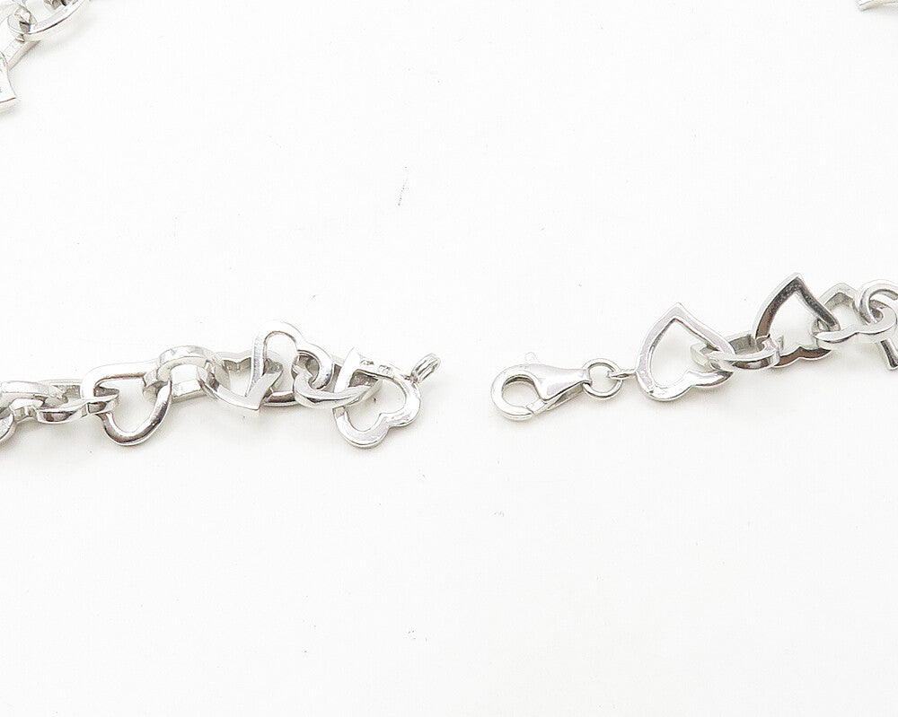 925 Sterling Silver  Shiny Polished Open Love Heart Chain Necklace  NE2960