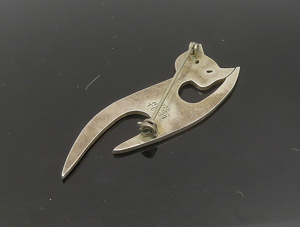 MEXICO 925 Sterling Silver  Vintage Modernist Cat Motif Brooch Pin  BP9310