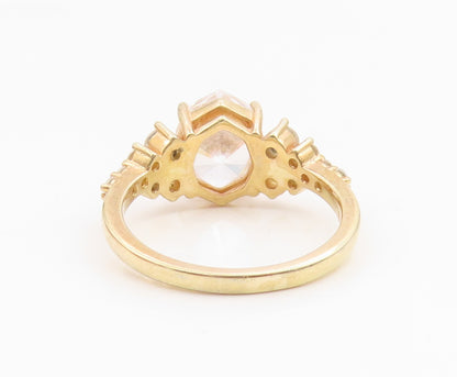 925 Sterling Silver Vintage Ring Gold Plated CZ Statement Band  Sz 8  RG34974