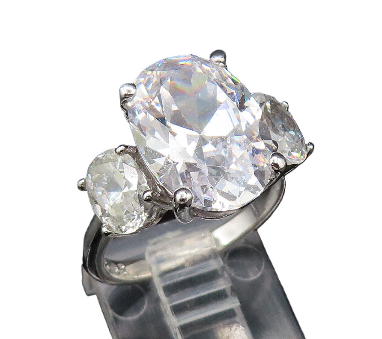 ESPO 925 Silver  Vintage Three Stone Oval Cubic Zirconia Ring Sz 6.5  RG25419