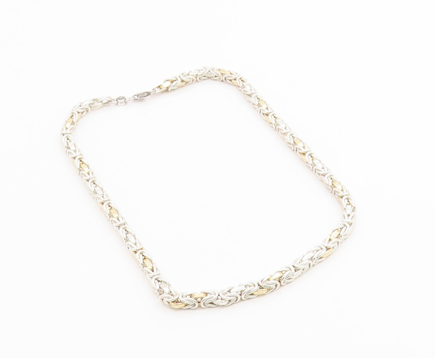 925 Sterling Silver Vintage Necklace Modernist Two Tone Byzantine Link  NE4884
