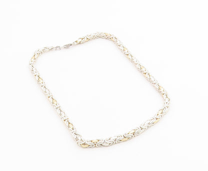925 Sterling Silver Vintage Necklace Modernist Two Tone Byzantine Link  NE4884